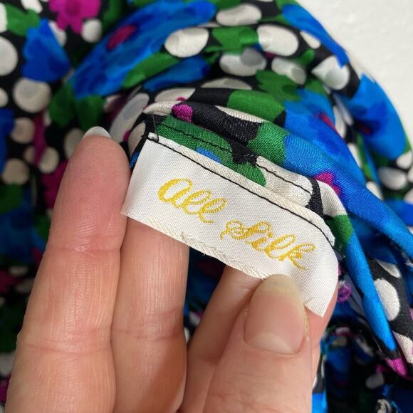 Vintage Adolfo New York 100% Silk Blue Floral Dress RARE‎ Size M - Picture 3 of 5